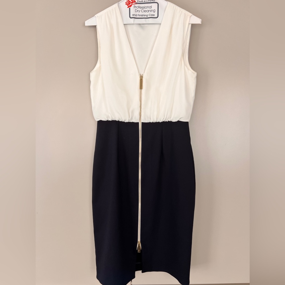 Ted Baker zip front white and navy dress